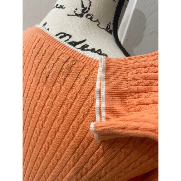 RALPH LAUREN CABLE KNIT SWEATER 100% COTTON V NECK SZ M CORAL/WHITE AESTHETIC - Picture 6 of 16